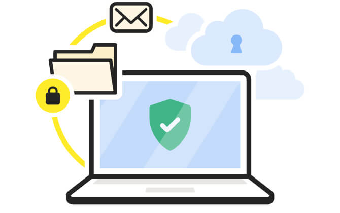 Illustration av laptop med datormapp och e-postikon